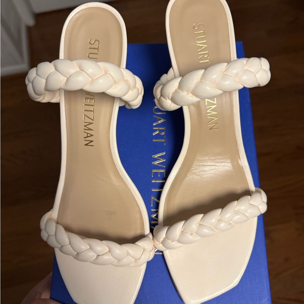 Stuart Weitzman Cream Heels with Ruched Straps